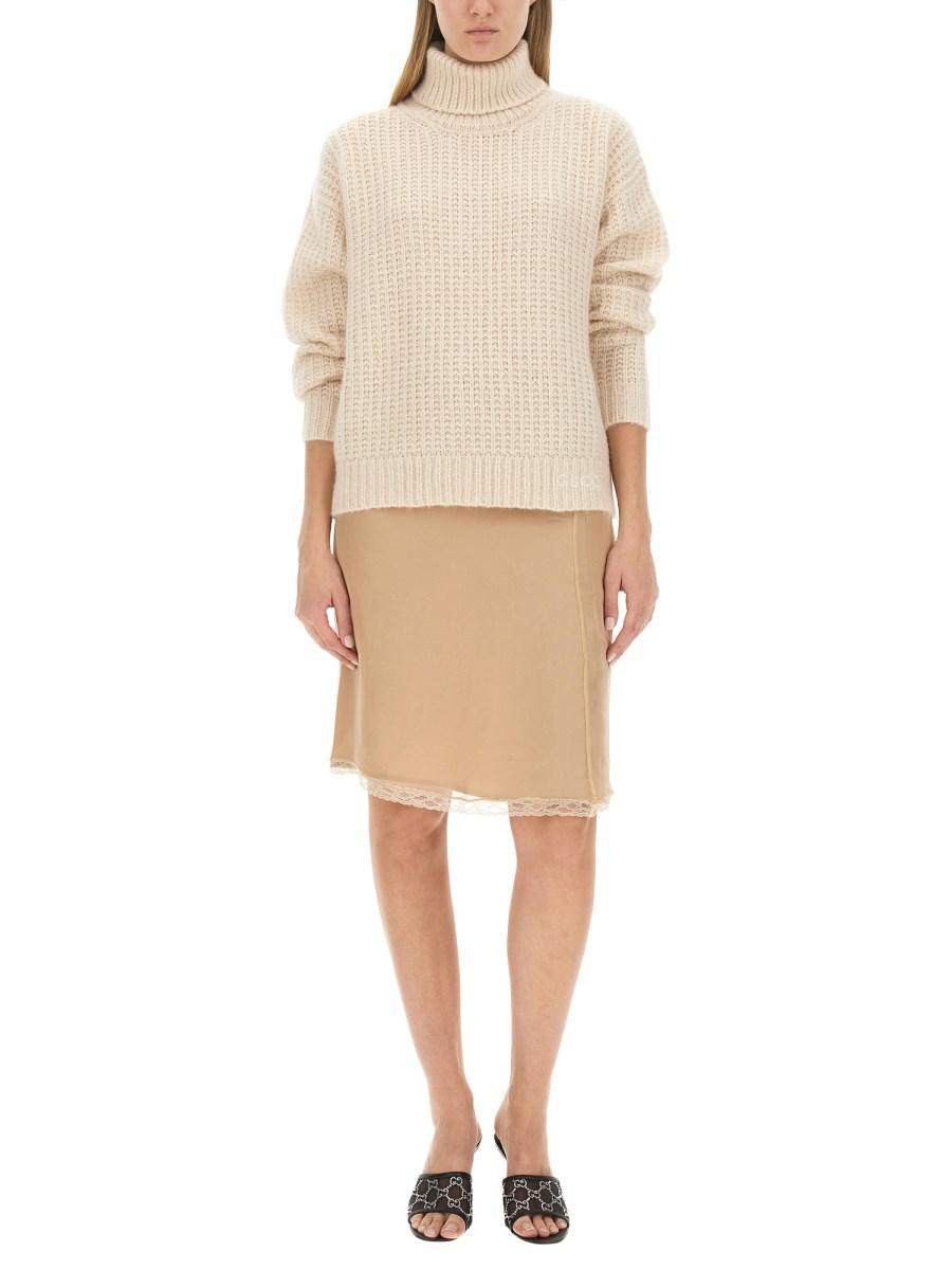 GUCCI GONNA IN CHIFFON DI SETA CON FINITURE IN PIZZO