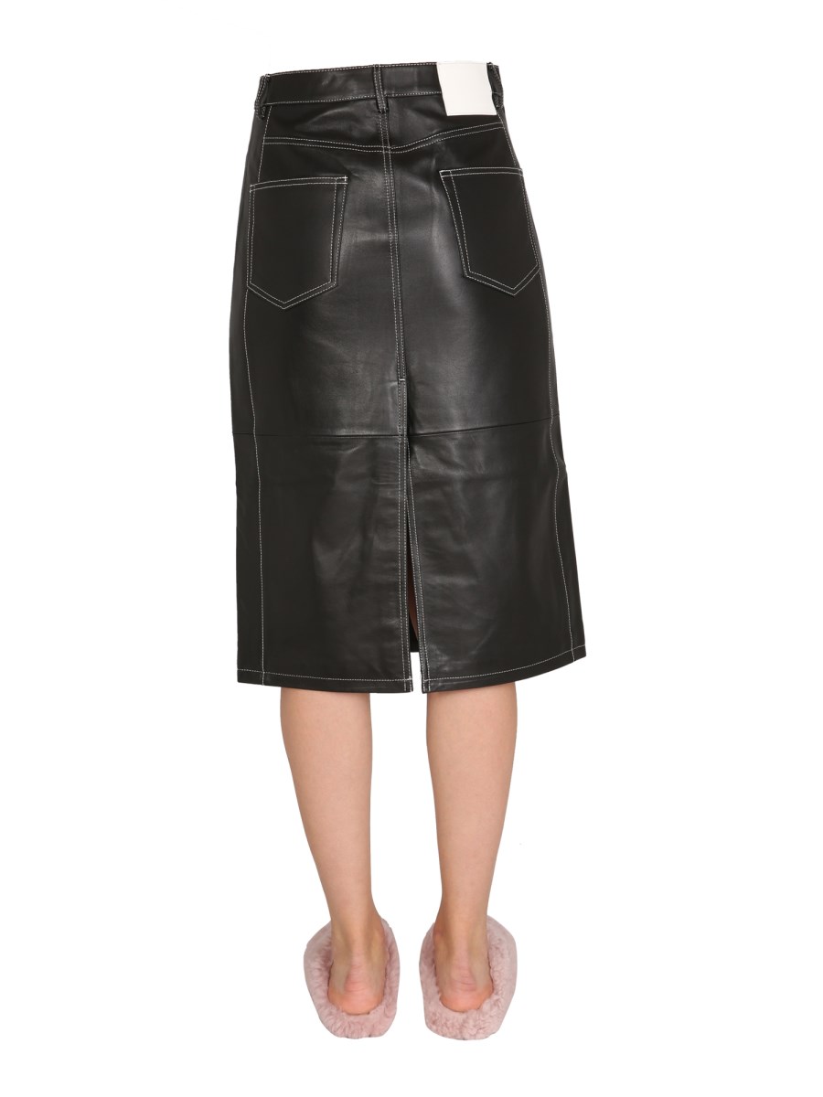 PROENZA SCHOULER WHITE LABEL GONNA IN NAPPA DI PELLE CON SPACCO E IMPUNTURE A CONTRASTO