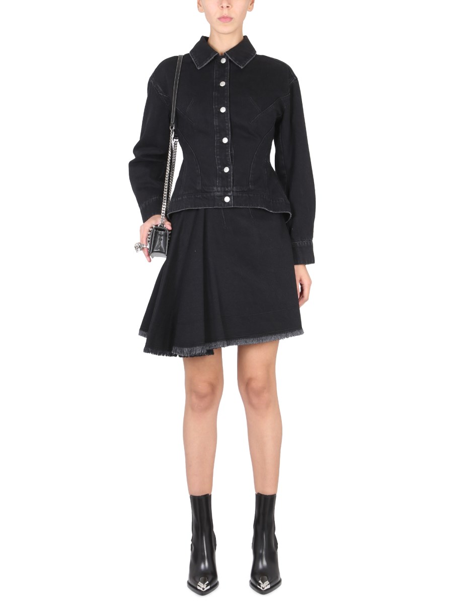 ALEXANDER McQUEEN GONNA MINI ASIMMETRICA IN DENIM DI COTONE