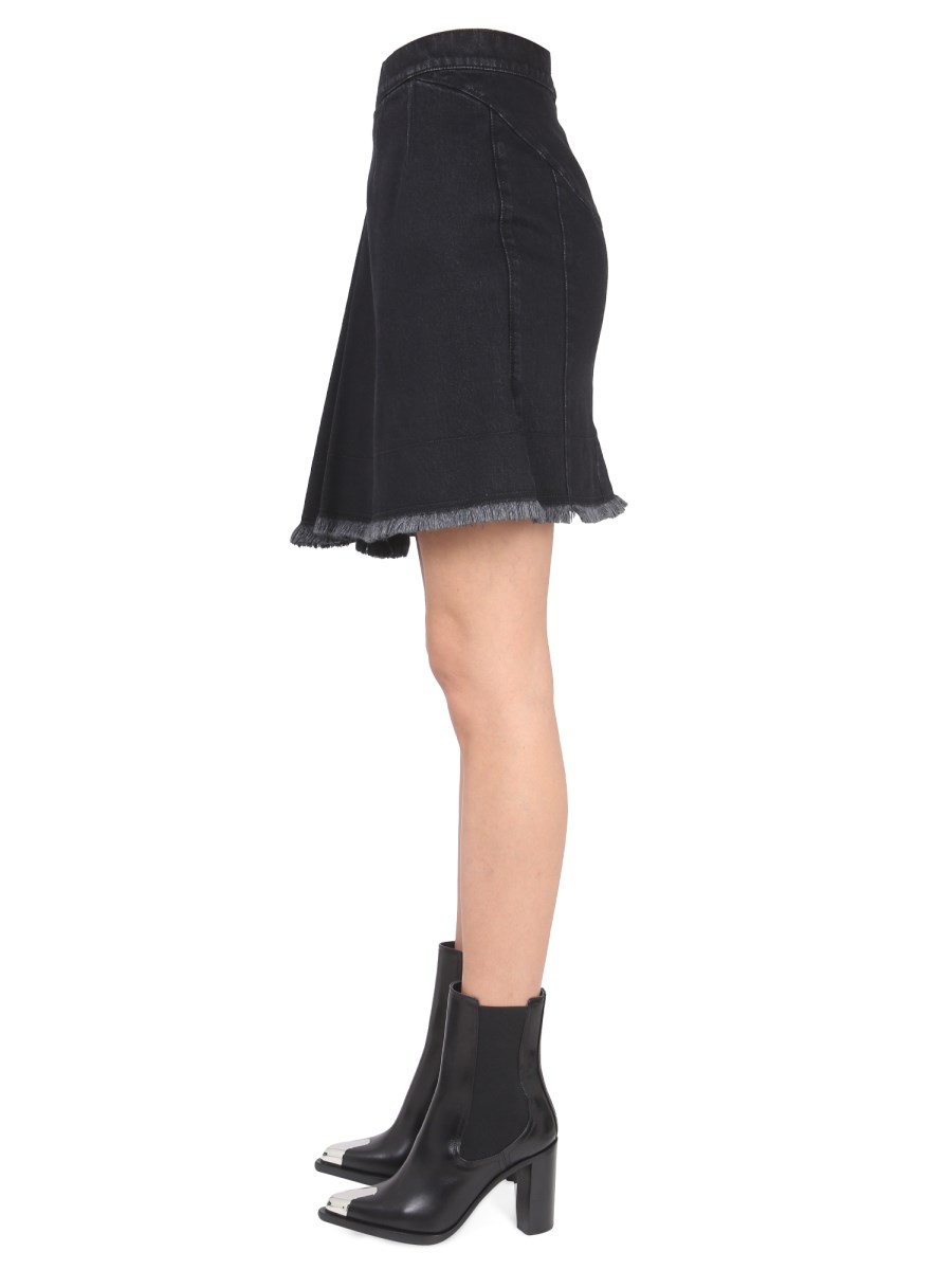 ALEXANDER McQUEEN GONNA MINI ASIMMETRICA IN DENIM DI COTONE