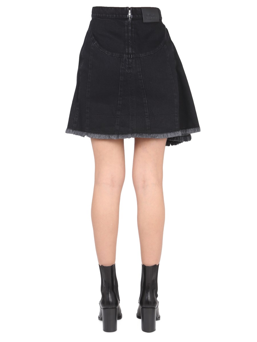 ALEXANDER McQUEEN GONNA MINI ASIMMETRICA IN DENIM DI COTONE