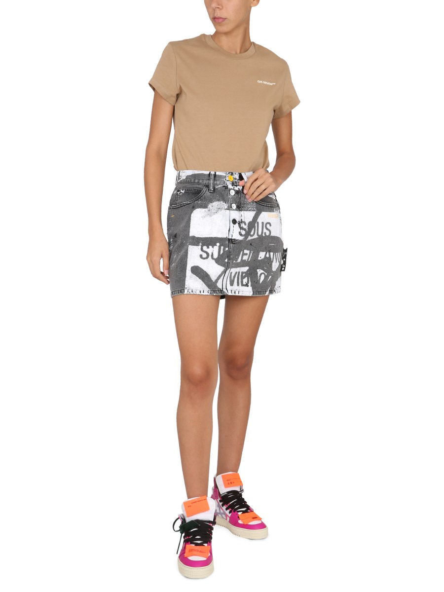 OFF-WHITE GONNA MINI IN DENIM DI COTONE CON STAMPA GRAFICA