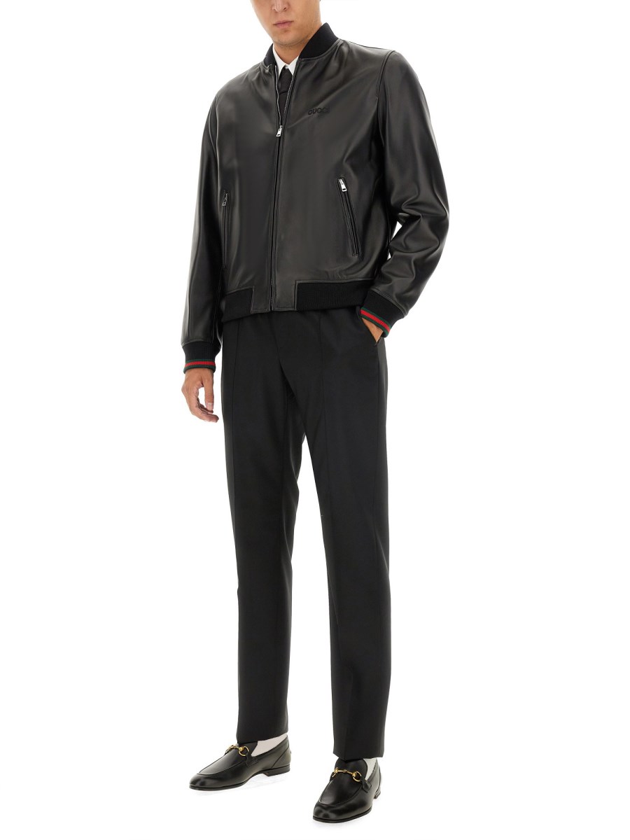 GUCCI BOMBER IN PELLE CON NASTRO WEB