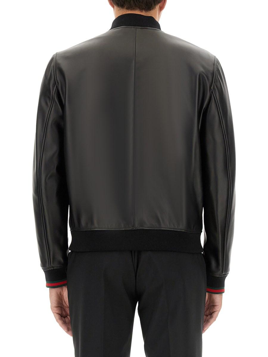 GUCCI BOMBER IN PELLE CON NASTRO WEB