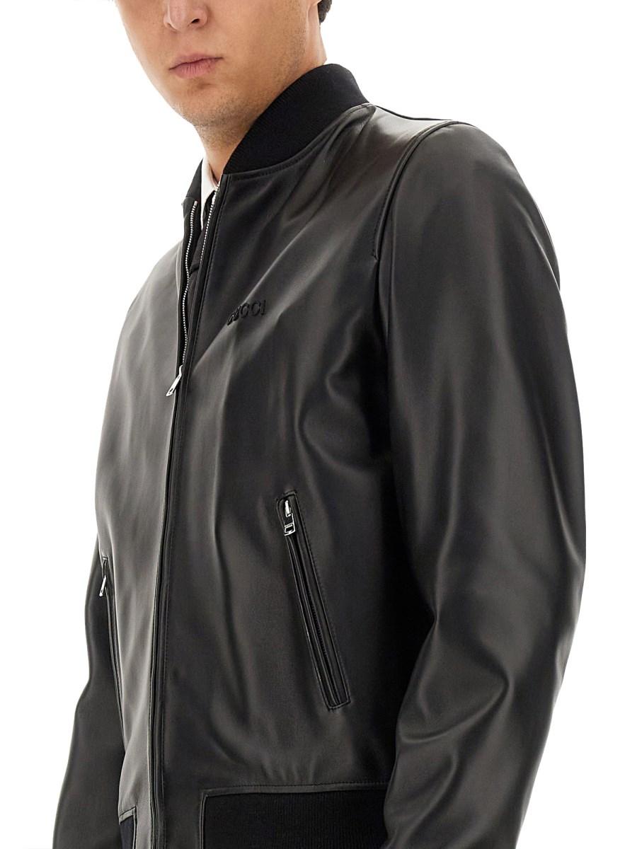 GUCCI BOMBER IN PELLE CON NASTRO WEB