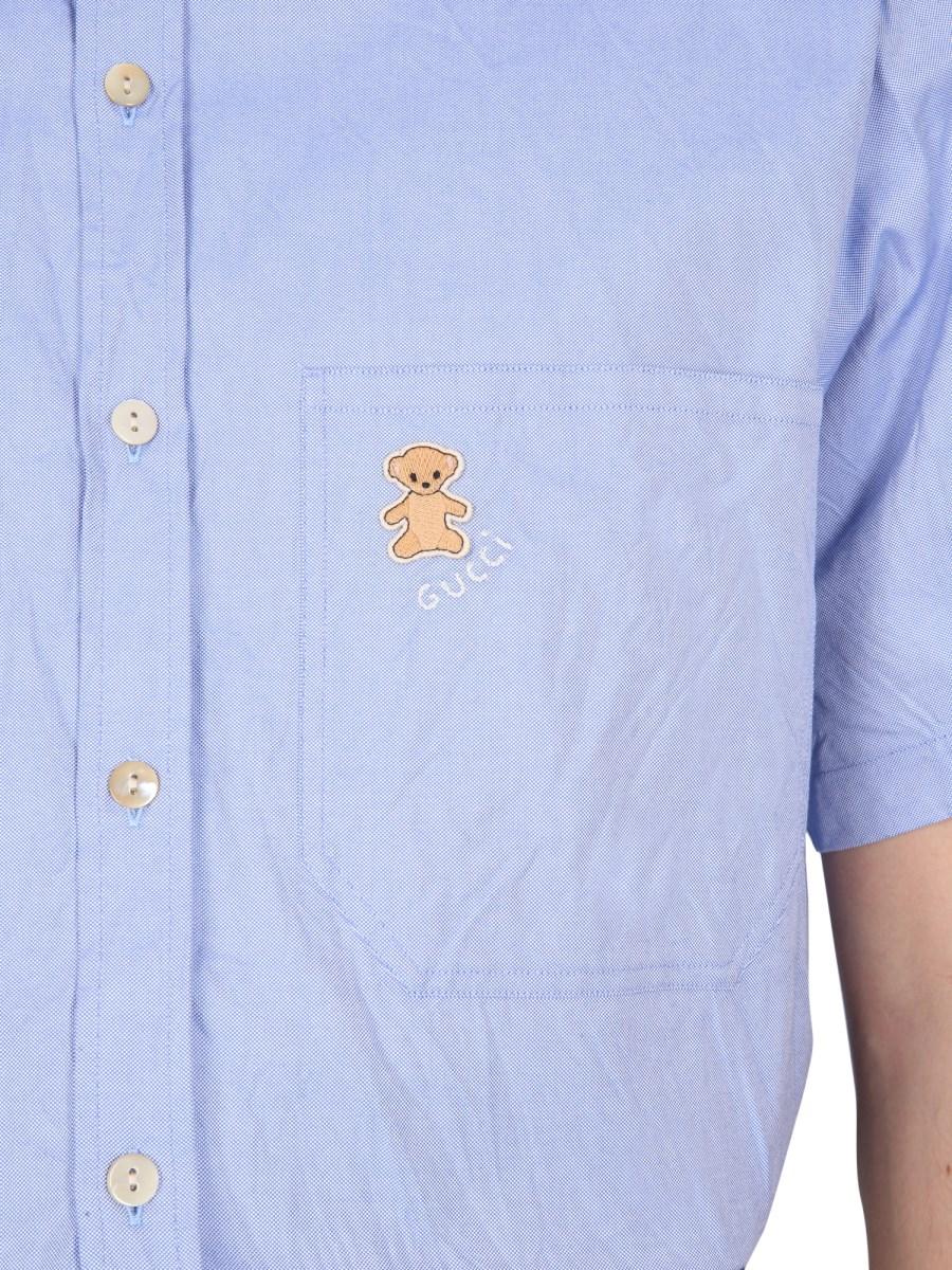GUCCI CAMICIA IN COTONE CON ORSETTO SU TASCA