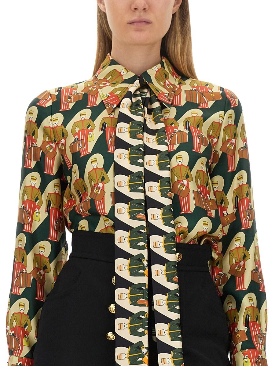 GUCCI CAMICIA IN SETA CON STAMPA PORTER GUCCI