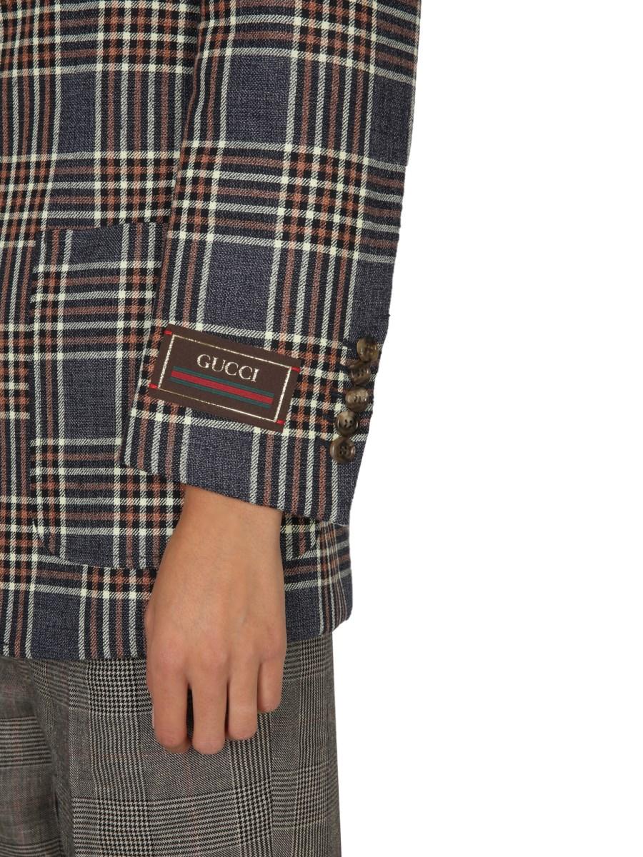 GUCCI GIACCA A QUADRI MONOPETTO IN LINO E SETA