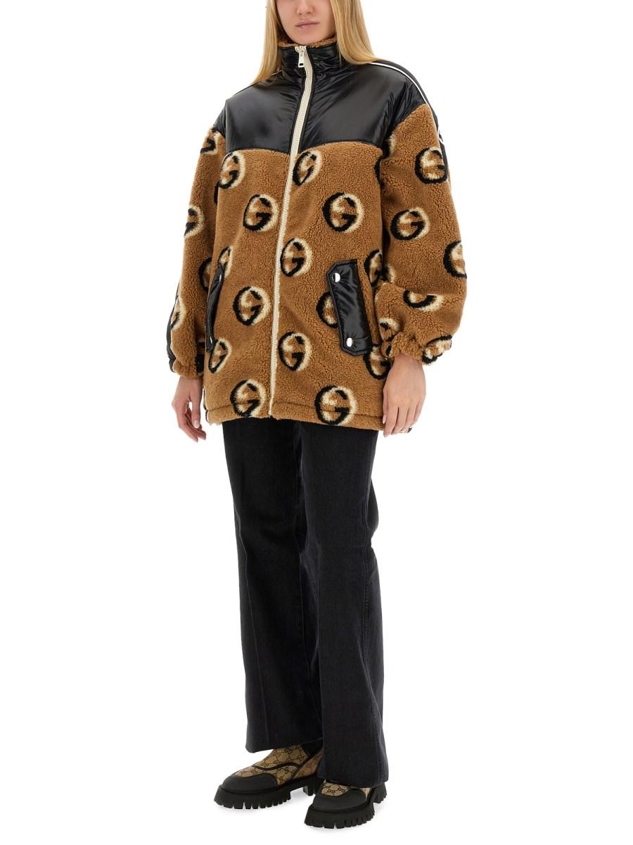 GUCCI GIACCA CON ZIP JACQUARD IN PILE DI LANA GG