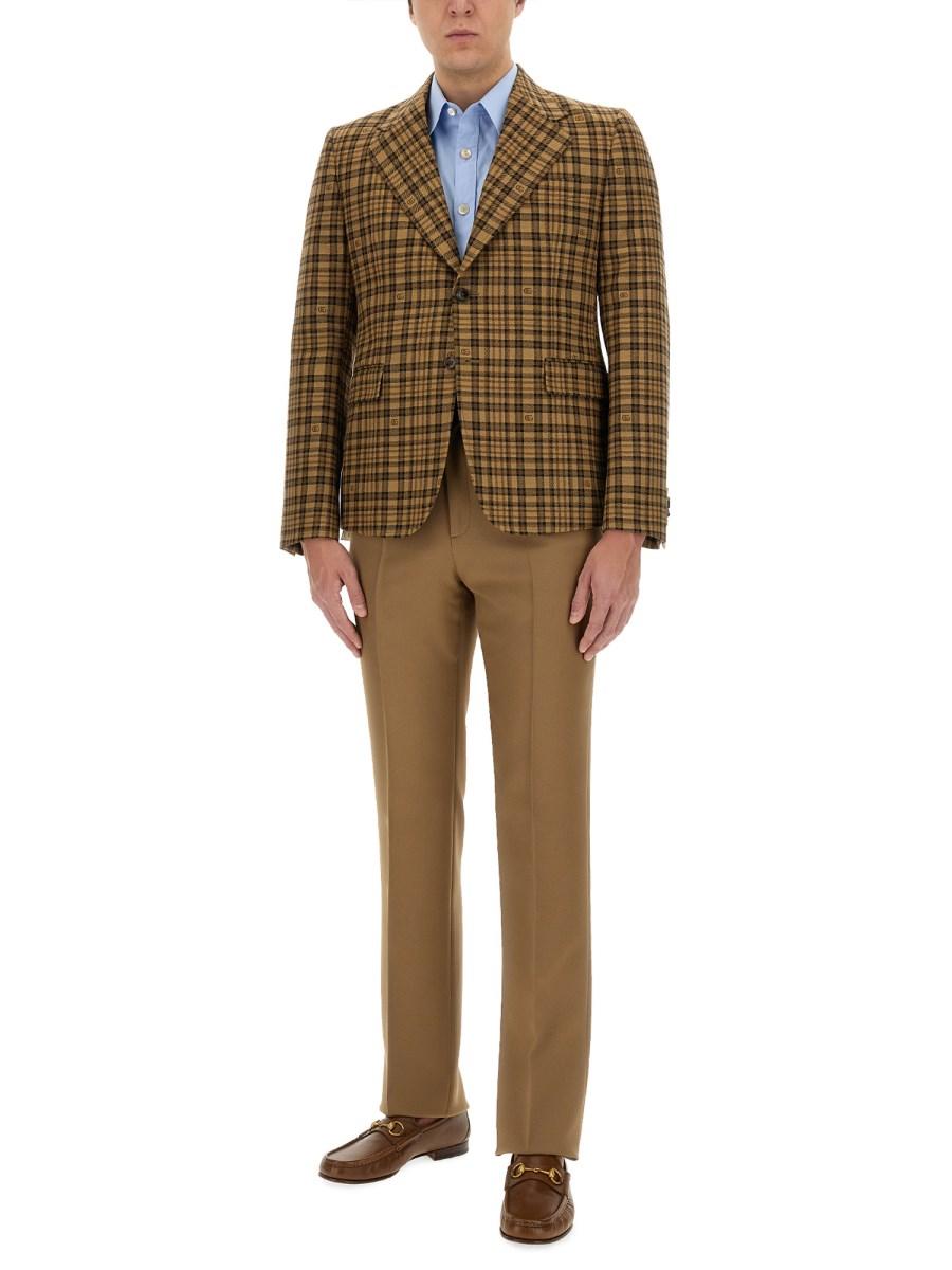 GUCCI GIACCA IN LANA A QUADRI CON DOPPIA G