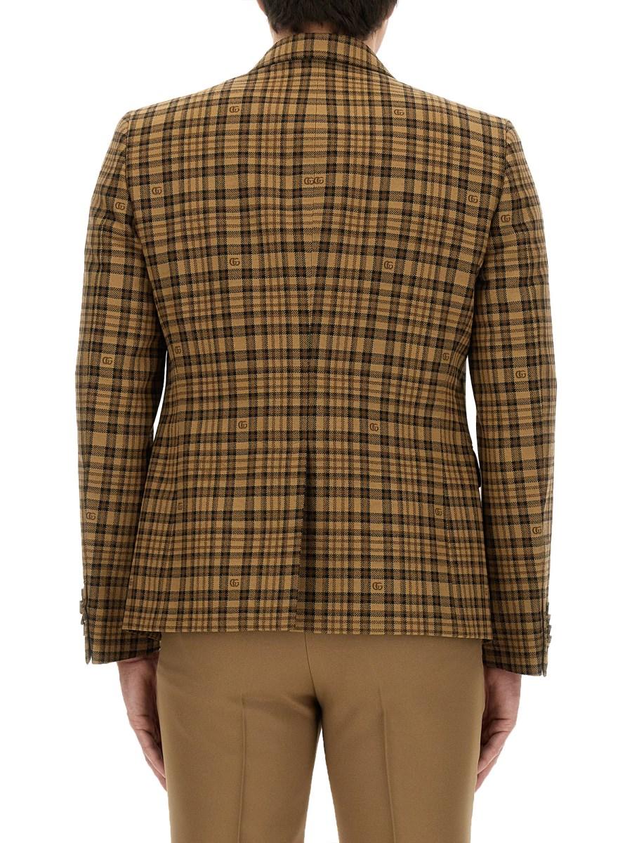 GUCCI GIACCA IN LANA A QUADRI CON DOPPIA G