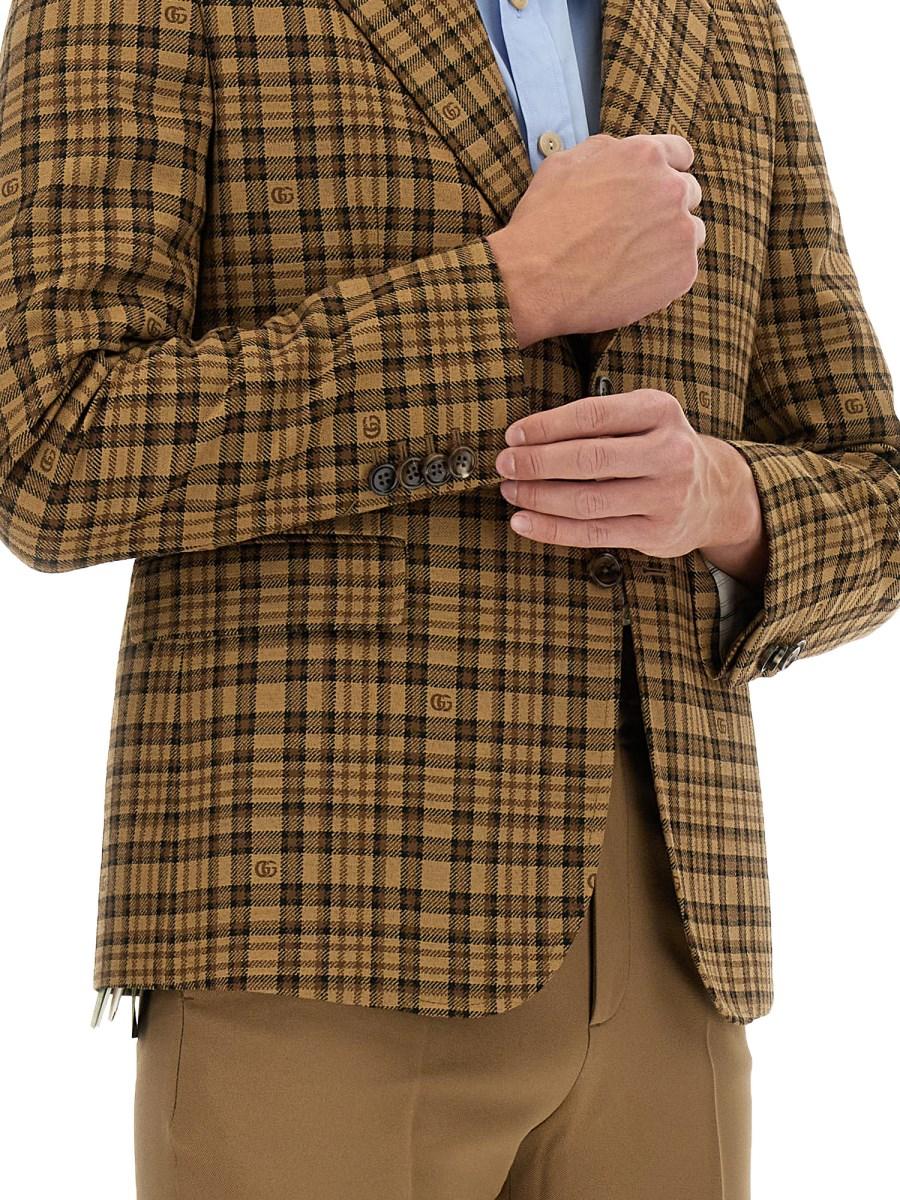 GUCCI GIACCA IN LANA A QUADRI CON DOPPIA G