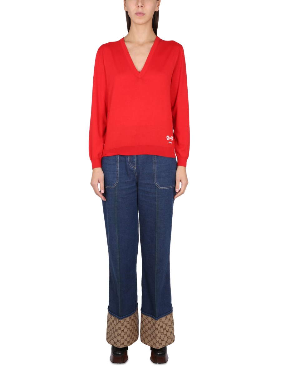 GUCCI MAGLIA SCOLLO A V IN LANA