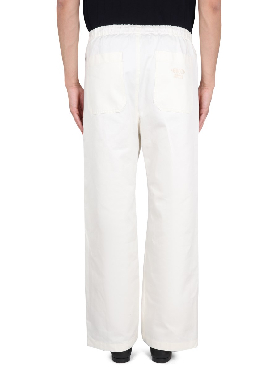 GUCCI PANTALONE IN DRILL DI COTONE CON RICAMO