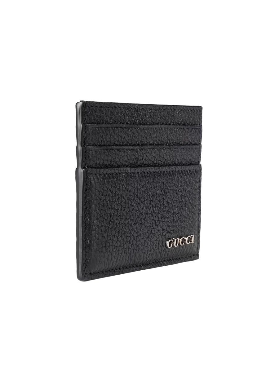 GUCCI PORTA CARTE IN PELLE MARTELLATA CON LOGO