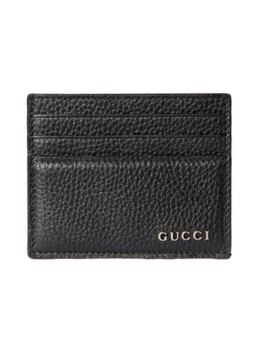 GUCCI PORTA CARTE IN PELLE MARTELLATA CON LOGO
