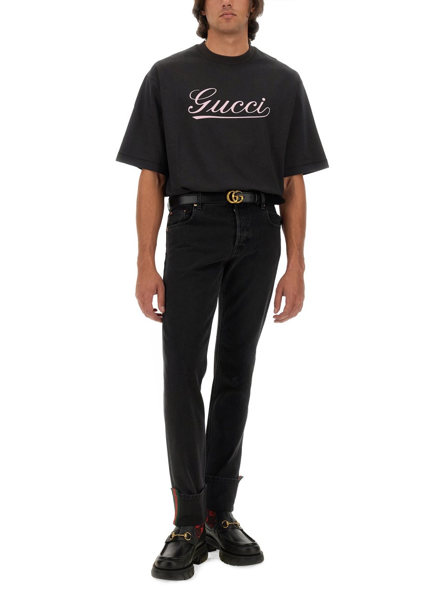 GUCCI T-SHIRT IN JERSEY DI COTONE CON STAMPA LOGO