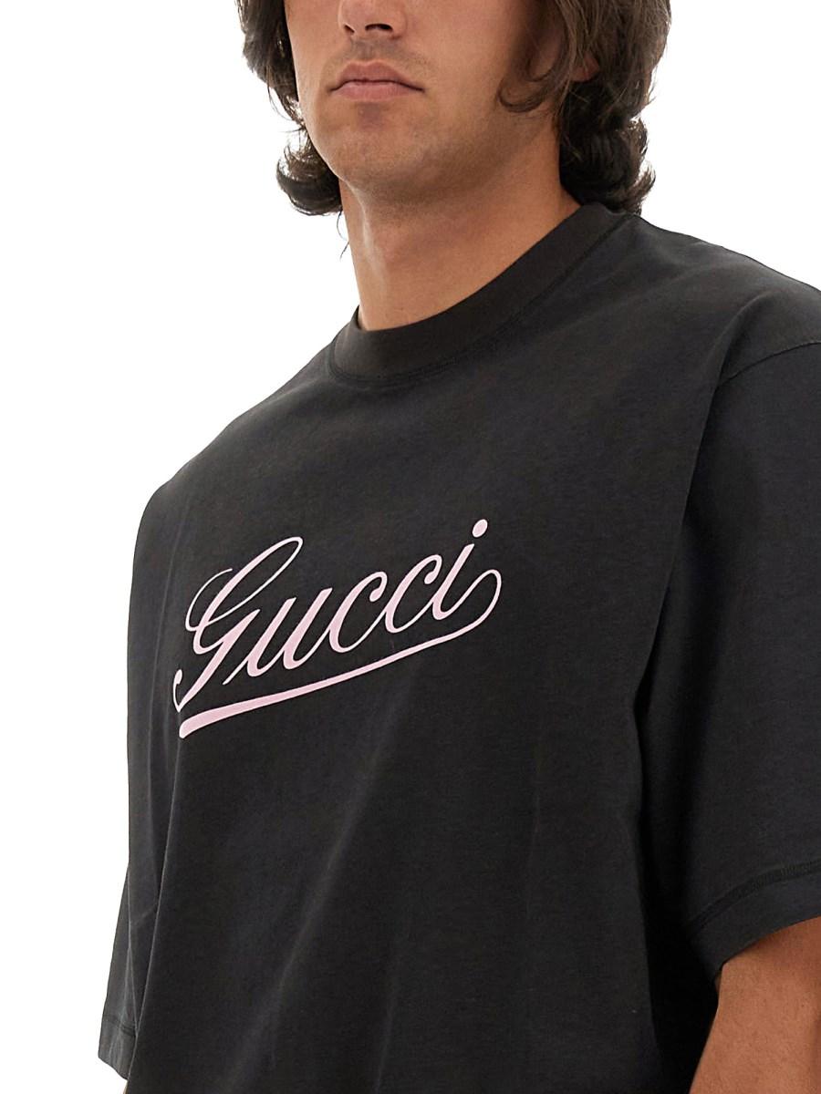 GUCCI T-SHIRT IN JERSEY DI COTONE CON STAMPA LOGO