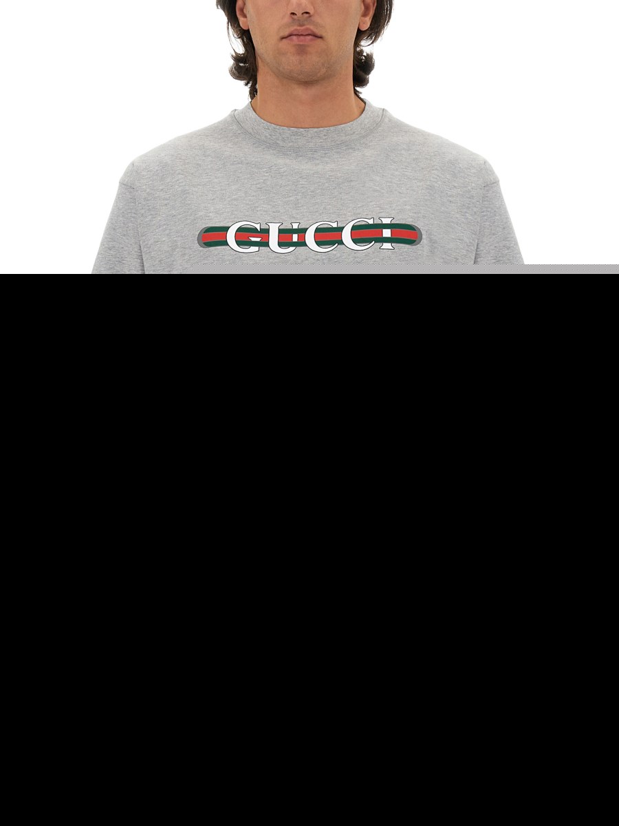 GUCCI T-SHIRT IN JERSEY DI COTONE CON STAMPA LOGO