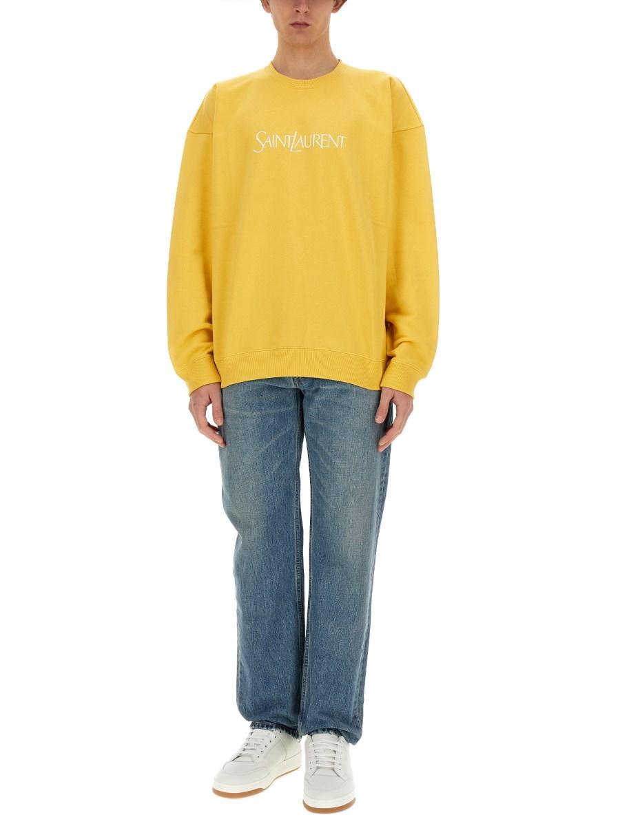SAINT LAURENT JEANS A GAMBA DRITTA IN DENIM DI COTONE