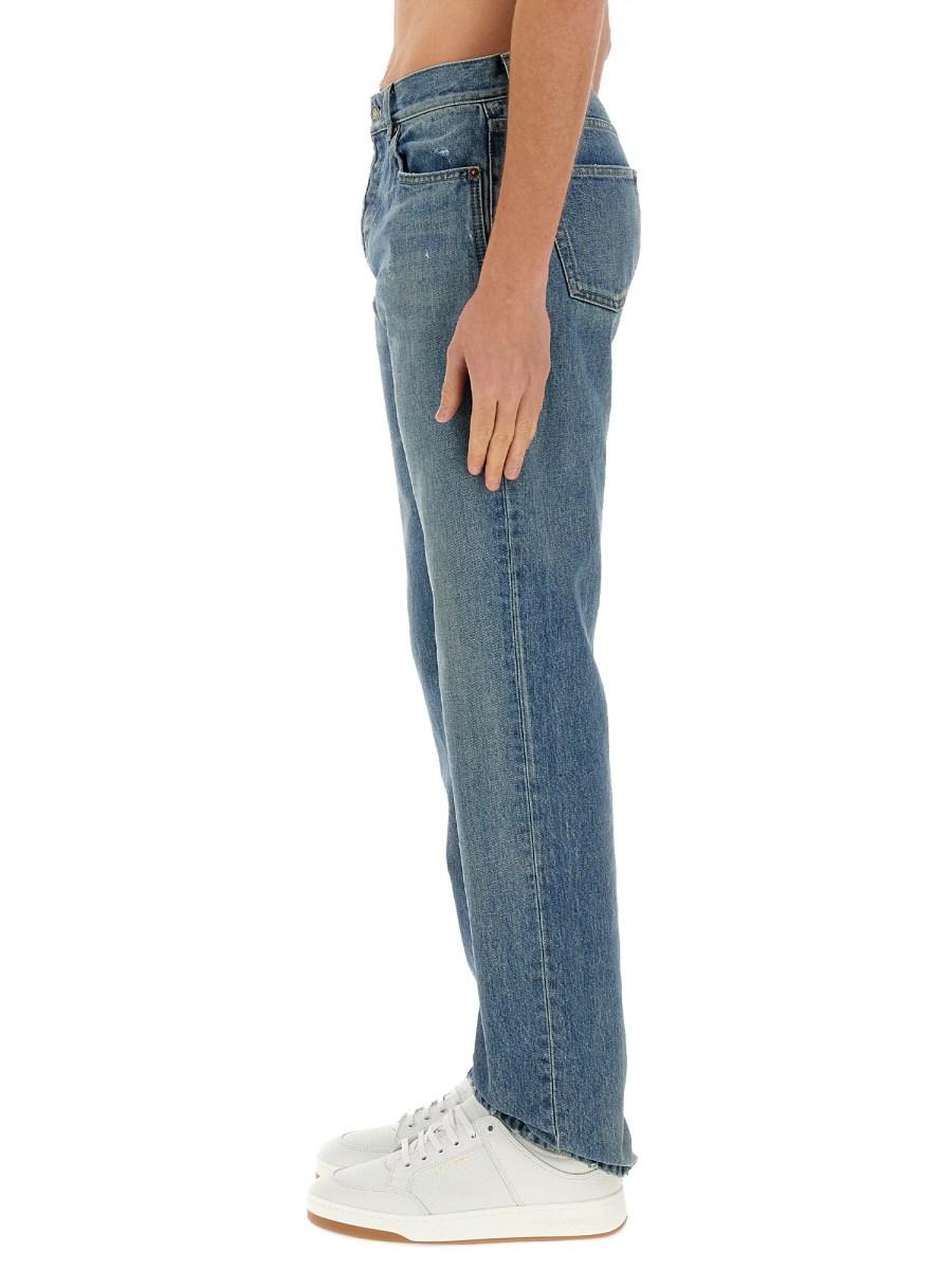 SAINT LAURENT JEANS A GAMBA DRITTA IN DENIM DI COTONE