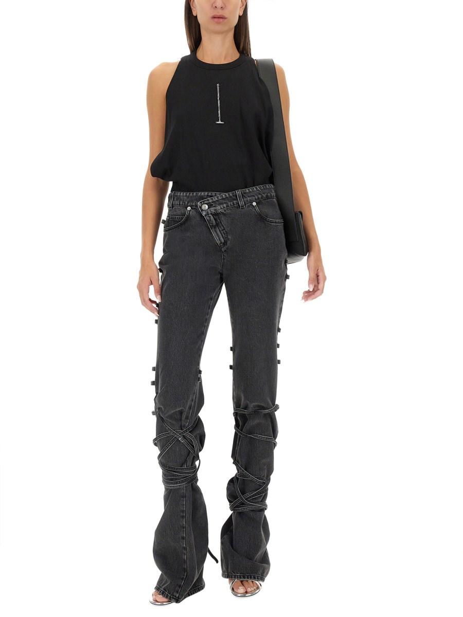 ALEXANDER McQUEEN JEANS CON DETTAGLIO ANNODATO IN DENIM DI COTONE