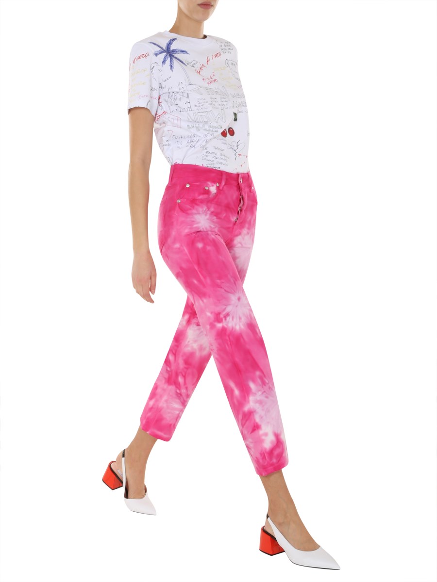 MSGM JEANS CROPPED IN DENIM DI COTONE CON STAMPA TIE-DYE