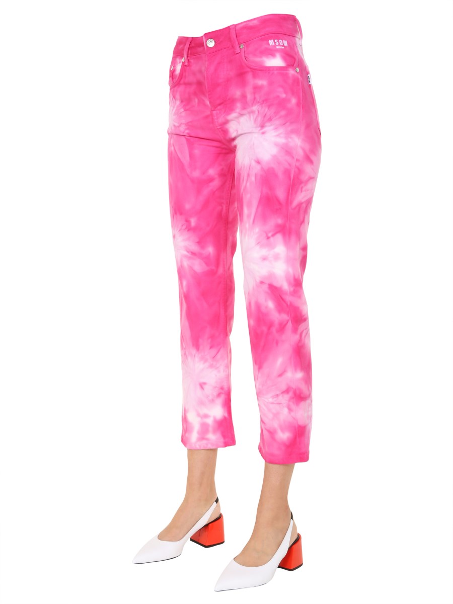 MSGM JEANS CROPPED IN DENIM DI COTONE CON STAMPA TIE-DYE