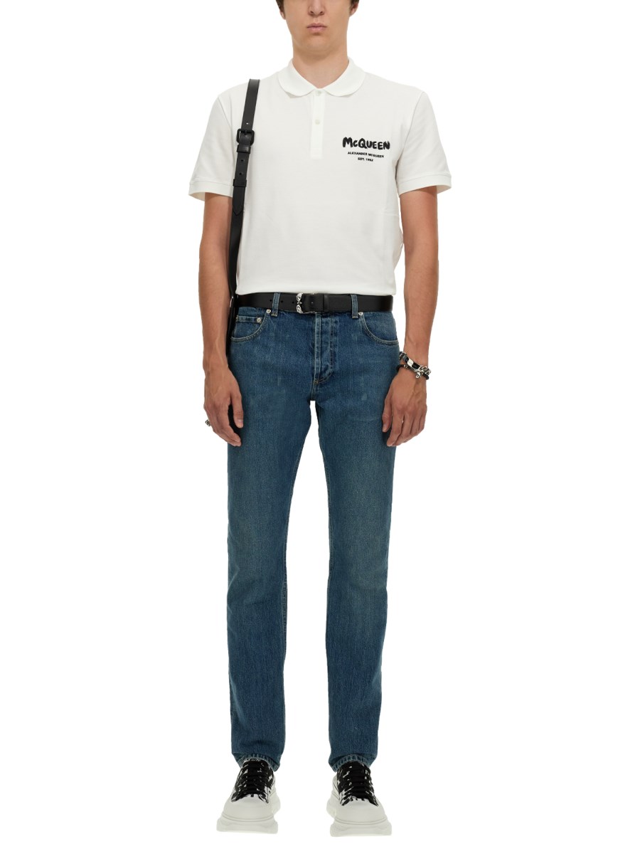 ALEXANDER McQUEEN JEANS IN COTONE ORGANICO CON LOGO RICAMATO