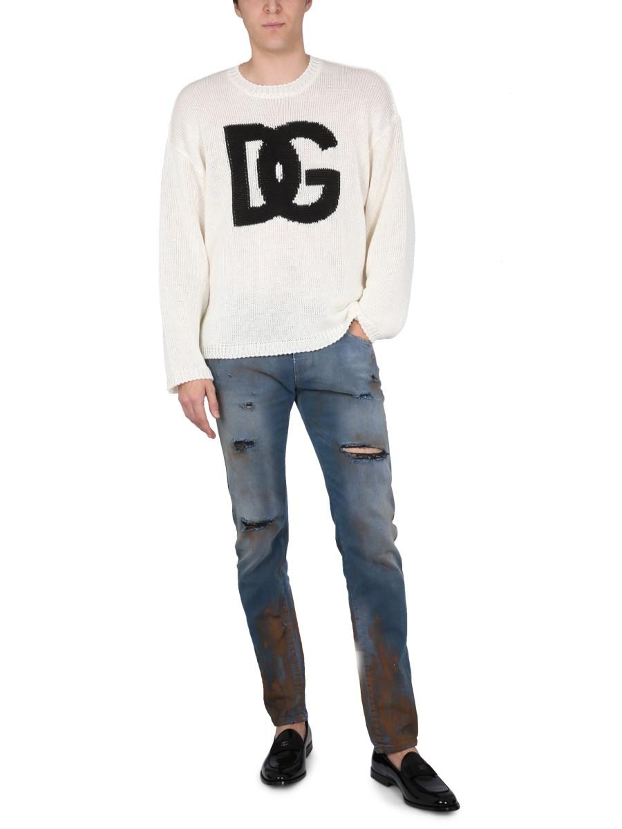 DOLCE & GABBANA JEANS SKINNY FIT IN DENIM DI COTONE CON PLACCA LOGATA