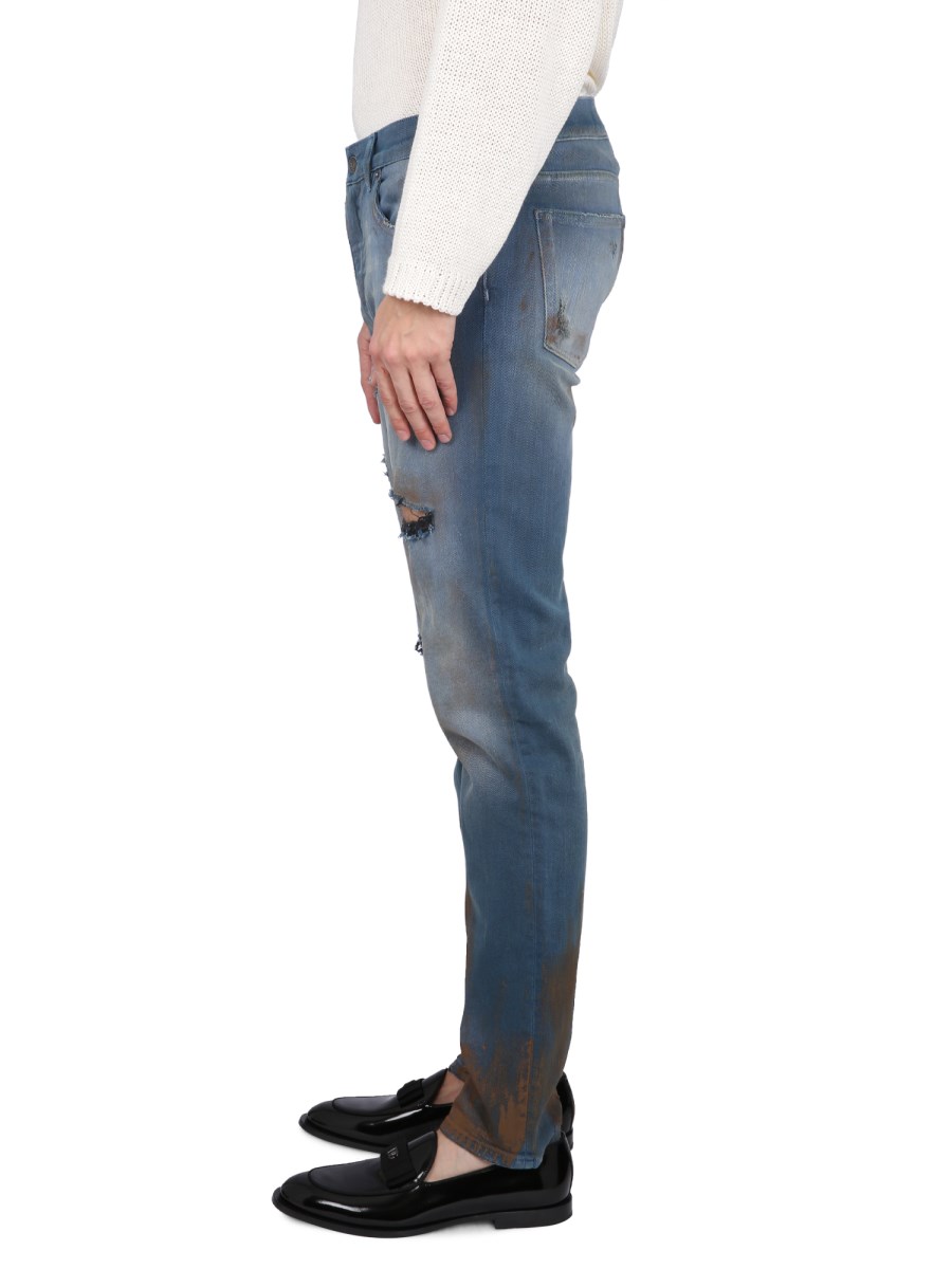 DOLCE & GABBANA JEANS SKINNY FIT IN DENIM DI COTONE CON PLACCA LOGATA