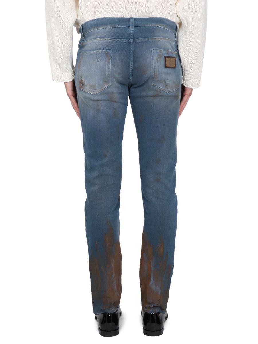 DOLCE & GABBANA JEANS SKINNY FIT IN DENIM DI COTONE CON PLACCA LOGATA