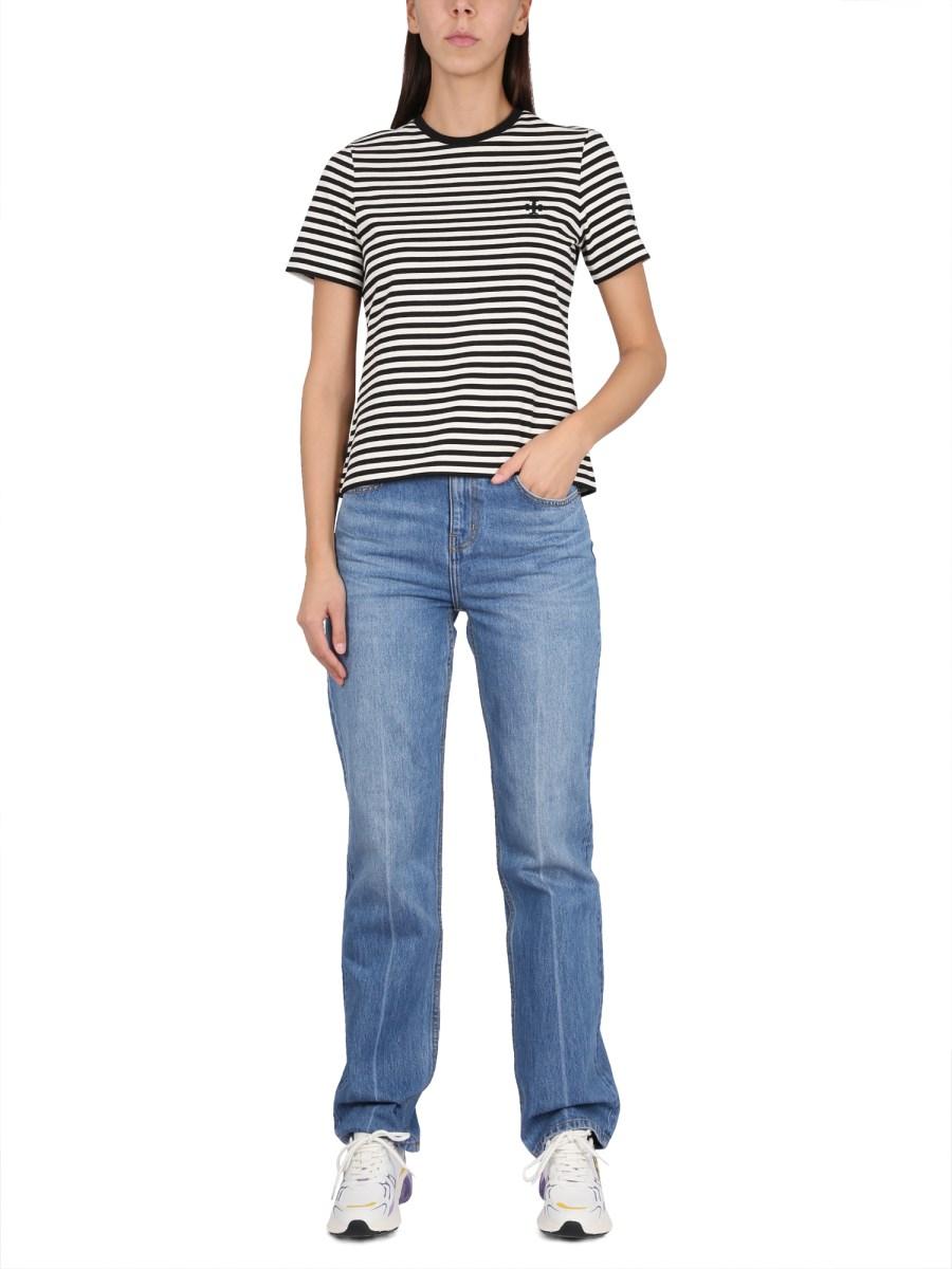TORY BURCH JEANS SLIM A VITA MEDIA CON GAMBA DRITTA IN DENIM DI COTONE
