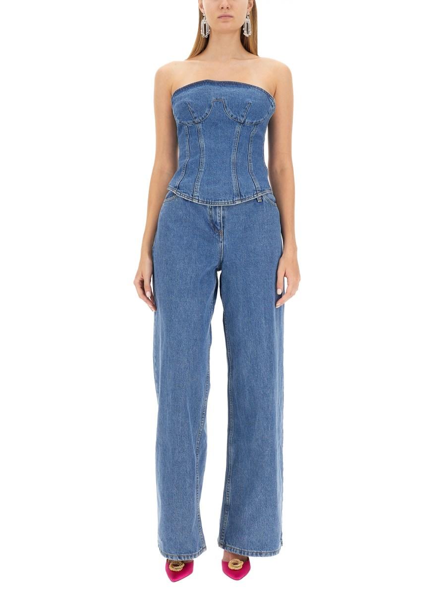 MAGDA BUTRYM JEANS ULTRA LOW WAIST WIDE LEG IN DENIM DI COTONE