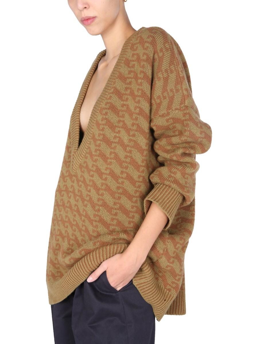 JEJIA MAGLIA JACQUARD IN MISTO LANA CON SCOLLO A V