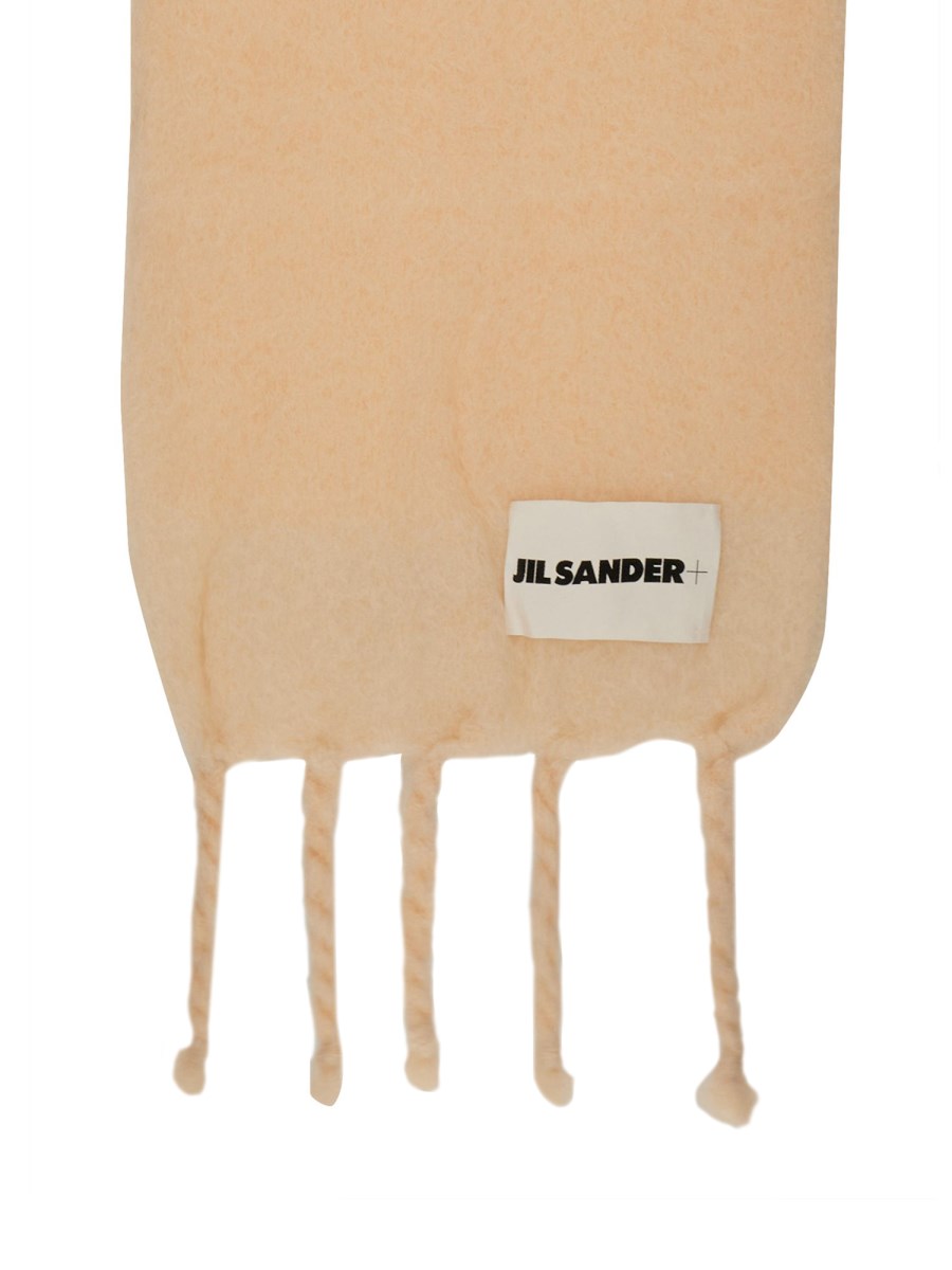 JIL SANDER SCIARPA LUNGA IN MOHAIR CON PATCH LOGO