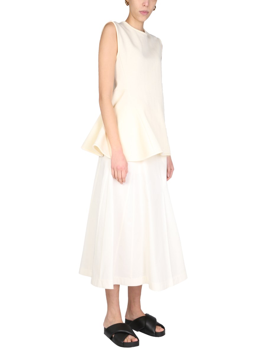 JIL SANDER TOP CON SCOLLO TONDO IN MISTO COTONE