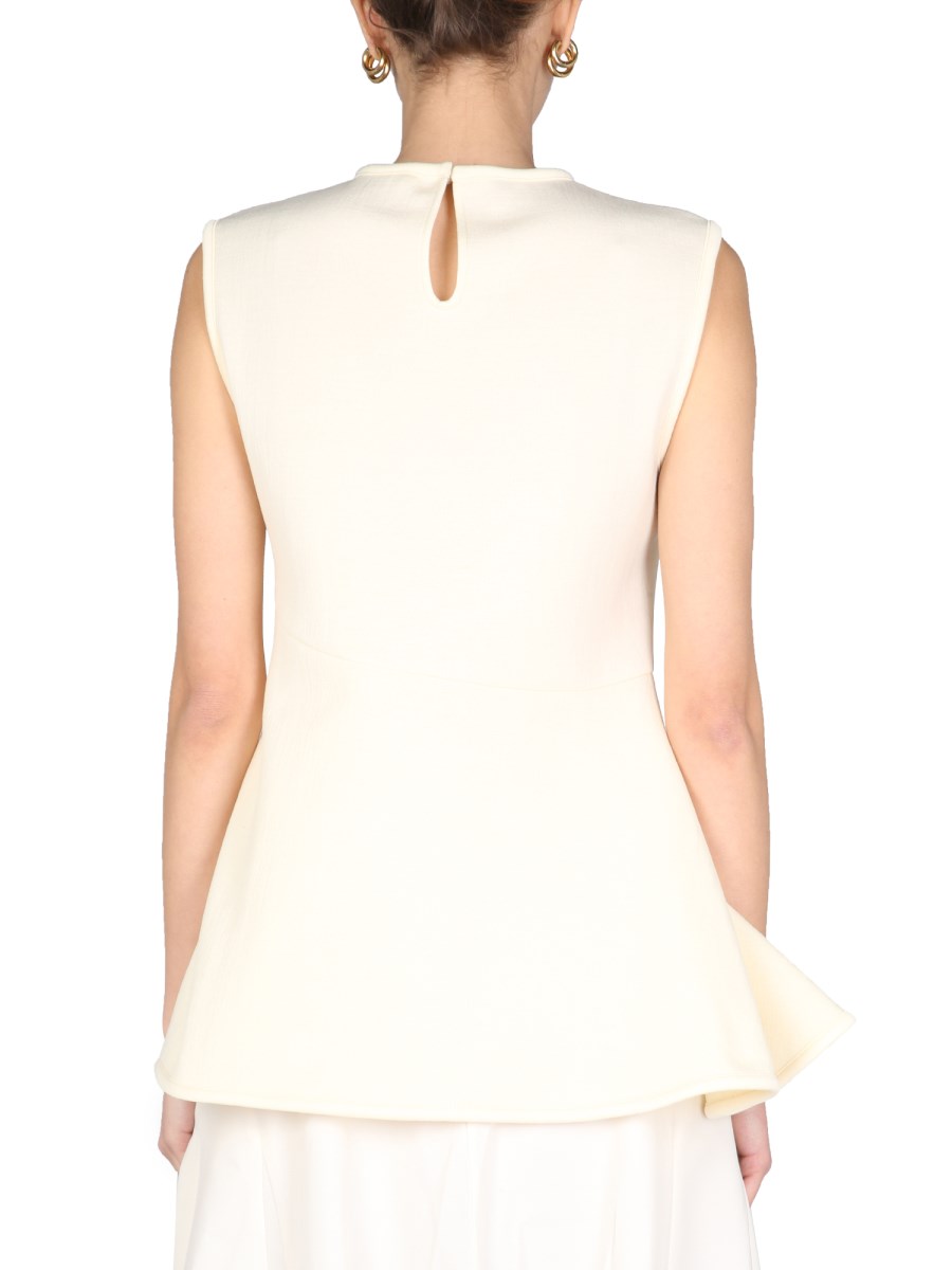 JIL SANDER TOP CON SCOLLO TONDO IN MISTO COTONE