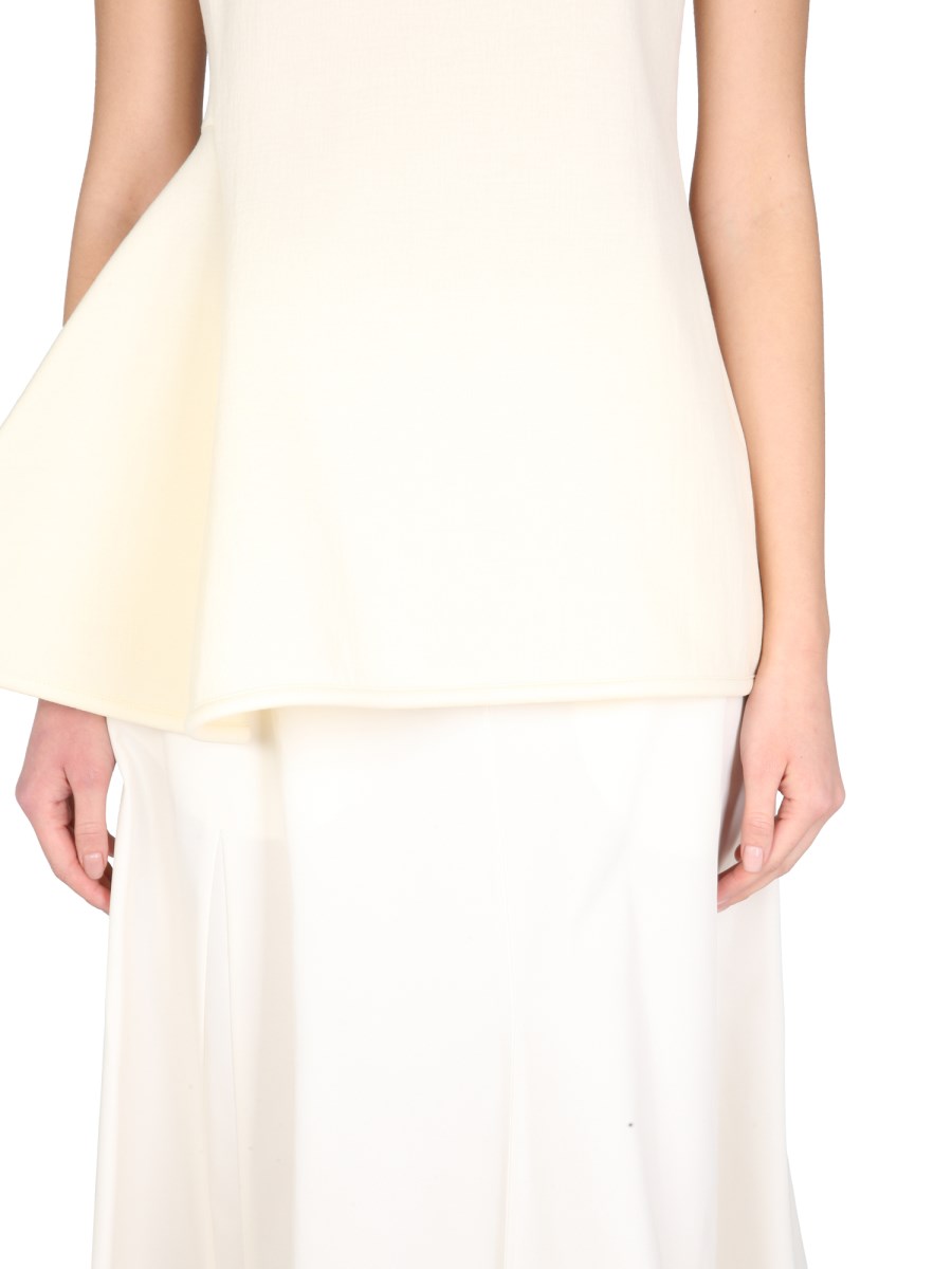 JIL SANDER TOP CON SCOLLO TONDO IN MISTO COTONE