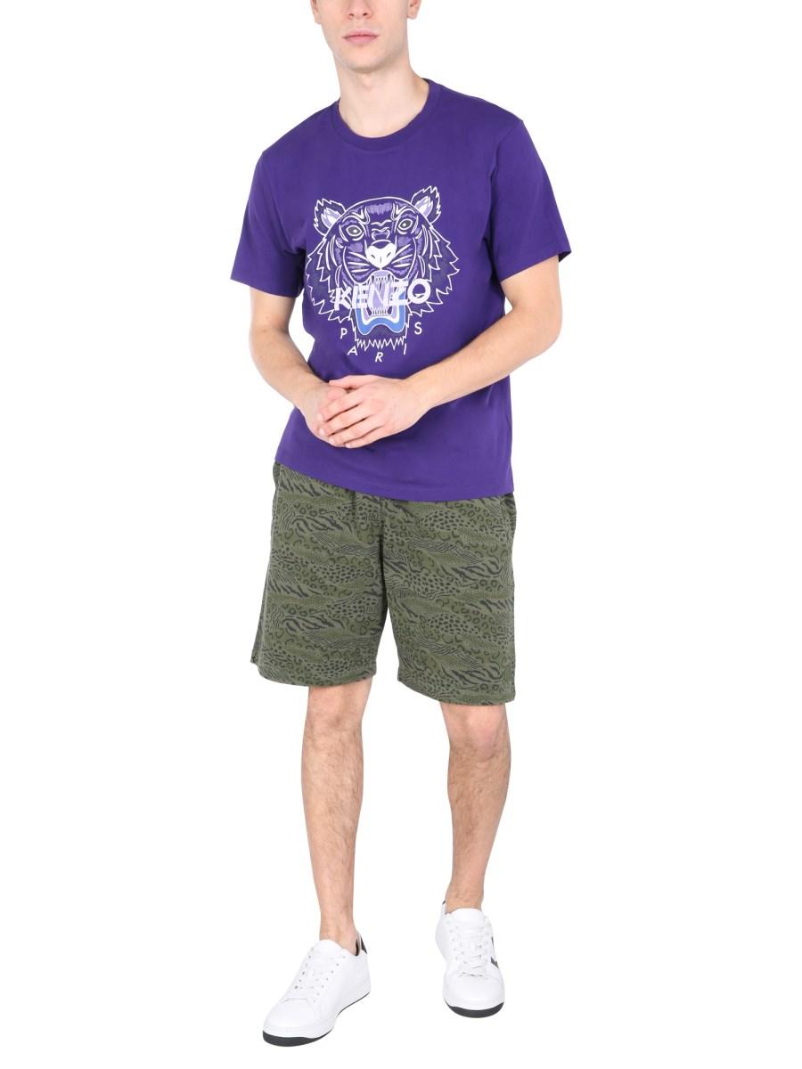 KENZO BERMUDA IN COTONE CON STAMPA ANIMALIER
