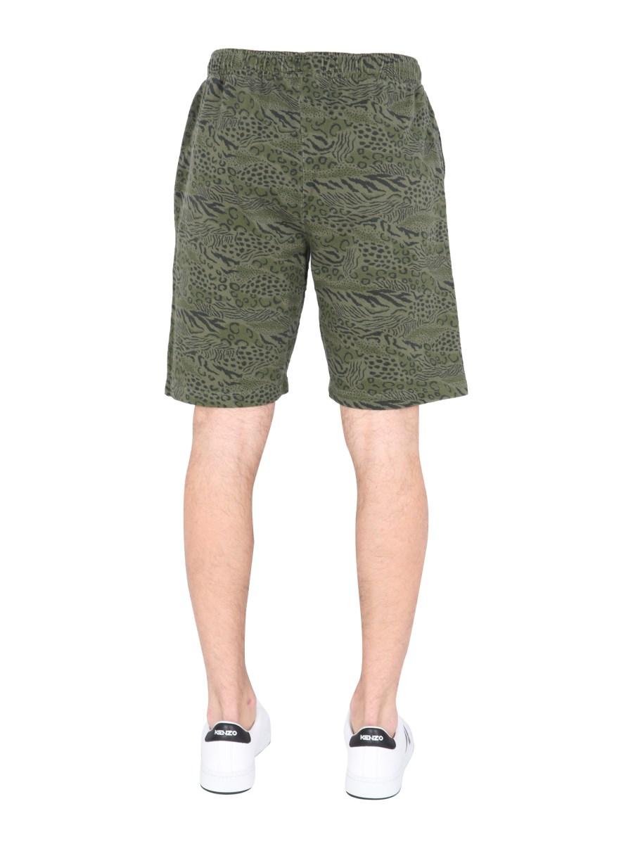 KENZO BERMUDA IN COTONE CON STAMPA ANIMALIER