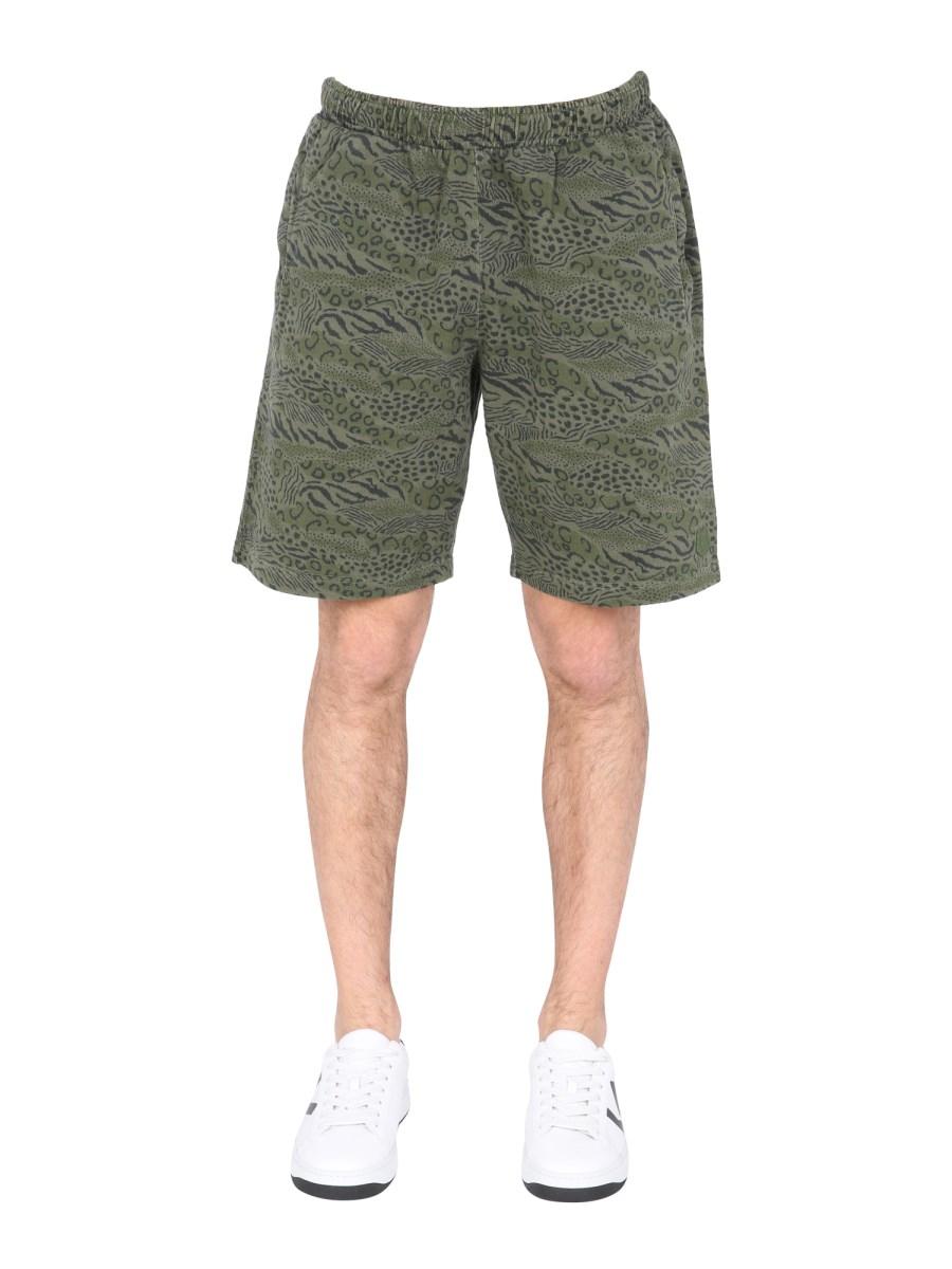 KENZO BERMUDA IN COTONE CON STAMPA ANIMALIER