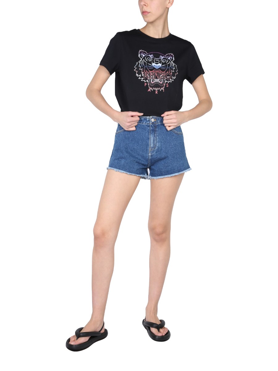 KENZO SHORTS IN DENIM DI COTONE CON RICAMO LOGO