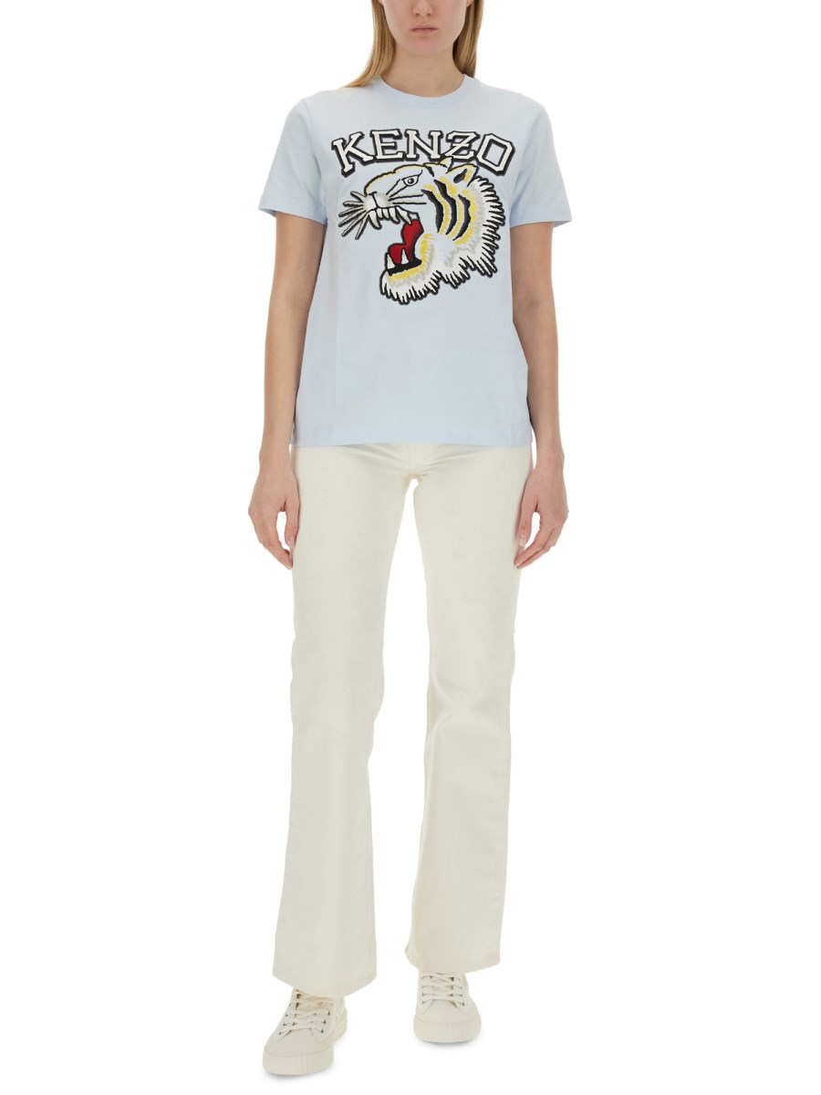 KENZO T-SHIRT IN JERSEY DI COTONE CON RICAMO TIGER