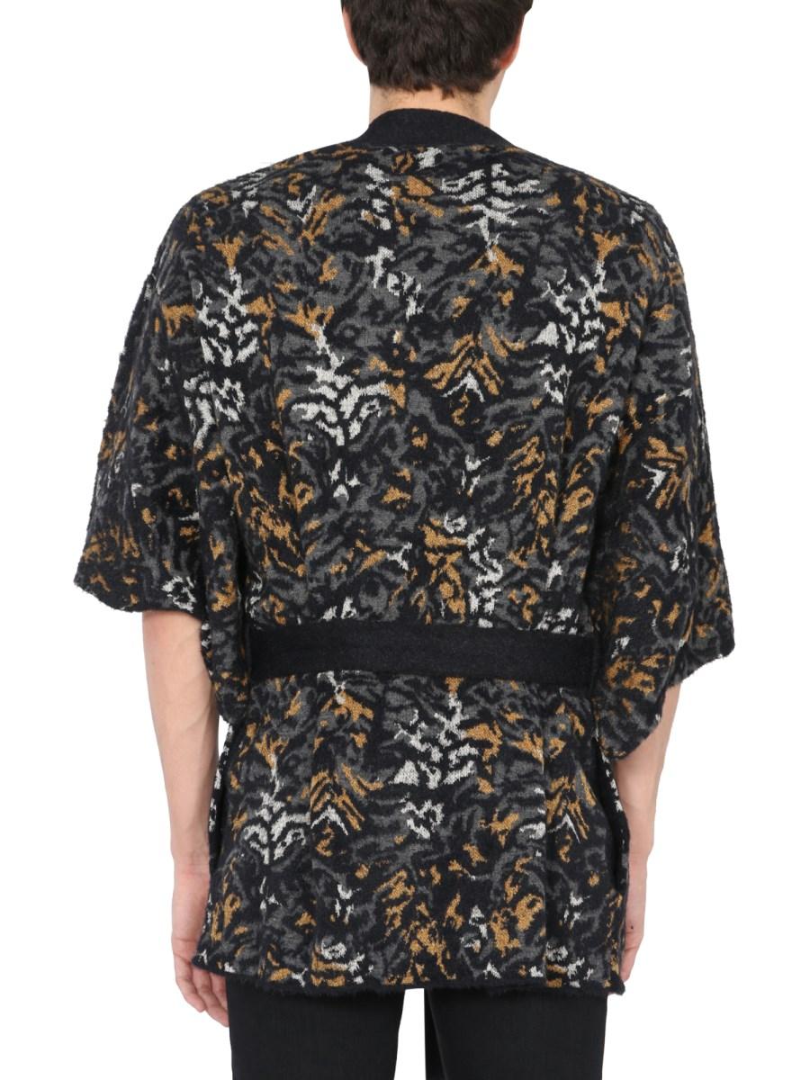 SAINT LAURENT KIMONO LAVORATO IN MAGLIA JACQUARD CON MOTIVO TIGRE ASTRATTA
