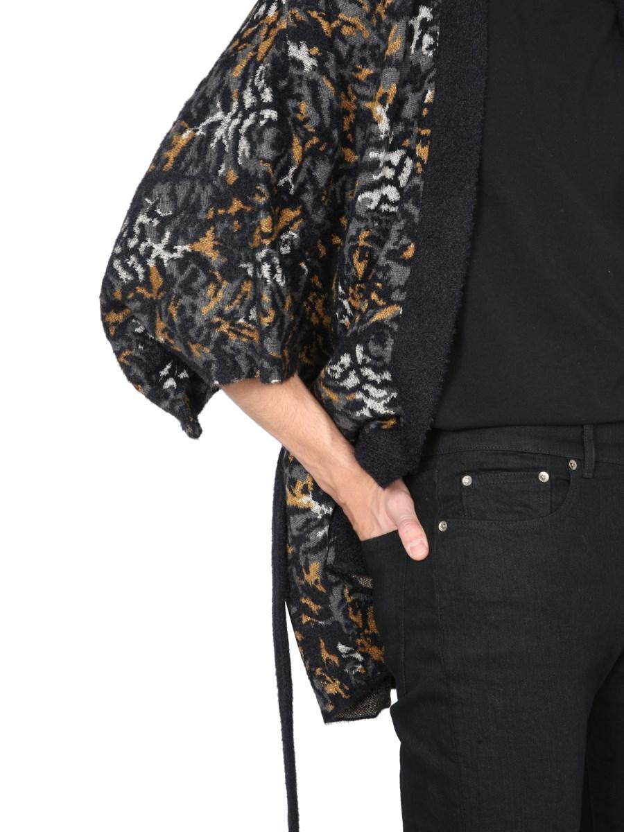 SAINT LAURENT KIMONO LAVORATO IN MAGLIA JACQUARD CON MOTIVO TIGRE ASTRATTA