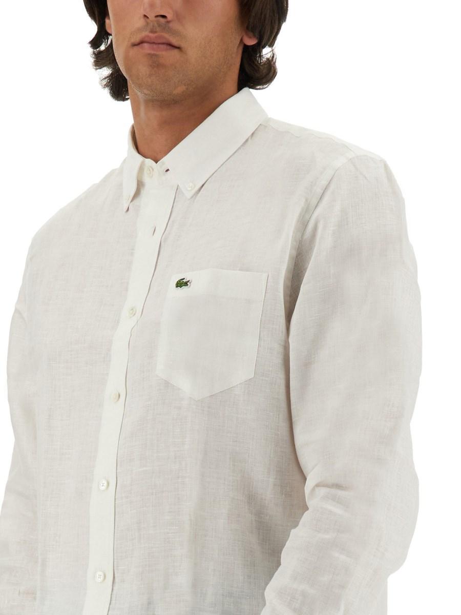LACOSTE CAMICIA IN LINO CON LOGO