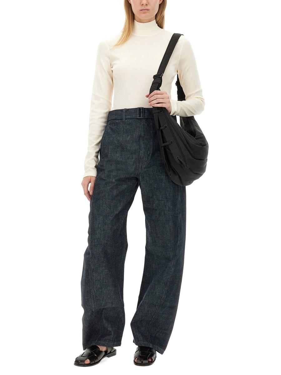 LEMAIRE PANTALONE CON CINTURA IN DENIM DI COTONE