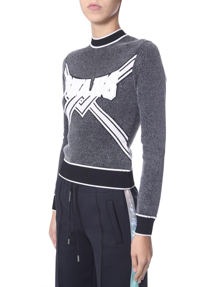OFF-WHITE MAGLIA CROPPED "SWANS" GIROCOLLO IN JERSEY DI COTONE