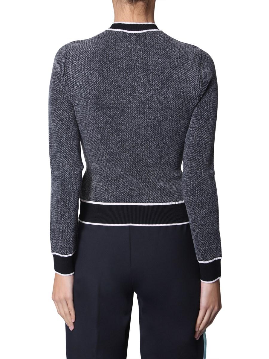 OFF-WHITE MAGLIA CROPPED "SWANS" GIROCOLLO IN JERSEY DI COTONE